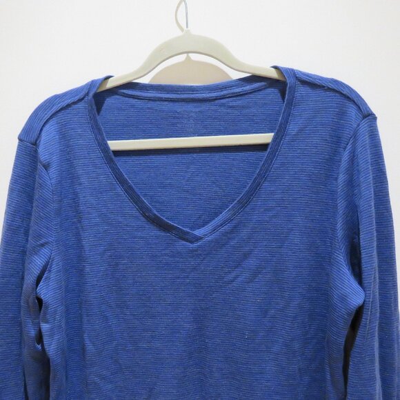 WOOLX Eva Tunic 100% Merino Wool Baselayer Top in Blue Stripe Gorpcore Travel XL - Picture 3 of 12